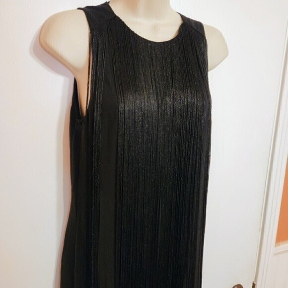 H&M Black Fringe Sleeveless Bodycon Dress Size 4 - Picture 3 of 13